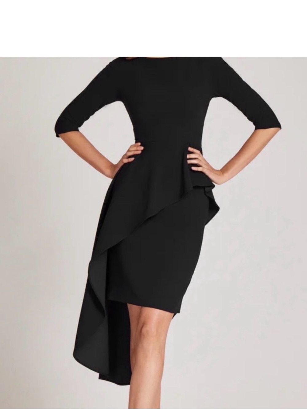 Teri Jon Black Asymmetrical Peplum Sheath Dress